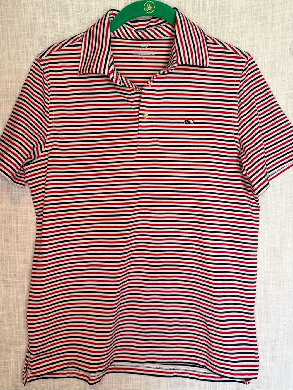 Vineyard Vines Boys L Performance Sankaty Red Navy White Striped Polo